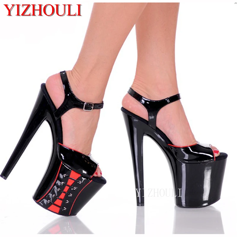 20 cm Sexy skinny super star shoes, 8-inch heels, summer sandals baking paint, ribbon trim, dancing shoes
