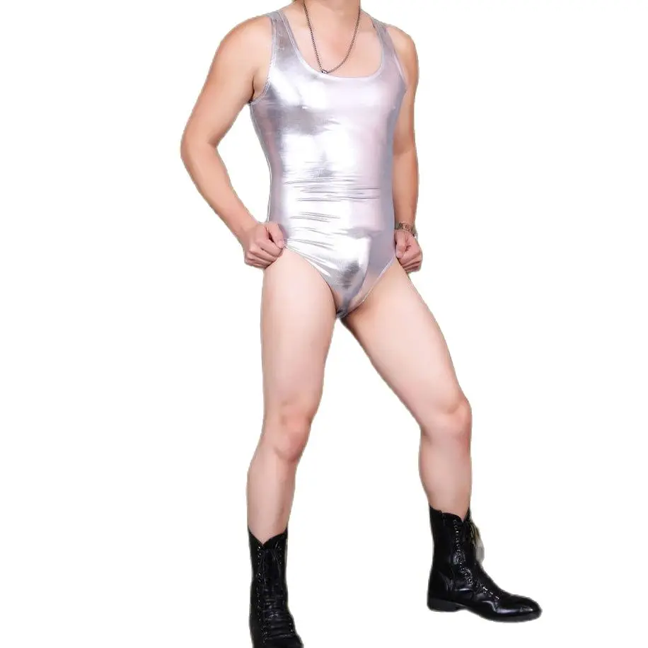 Мужская майка для бодибилдинга размера плюс блестящая Облегающая цельная