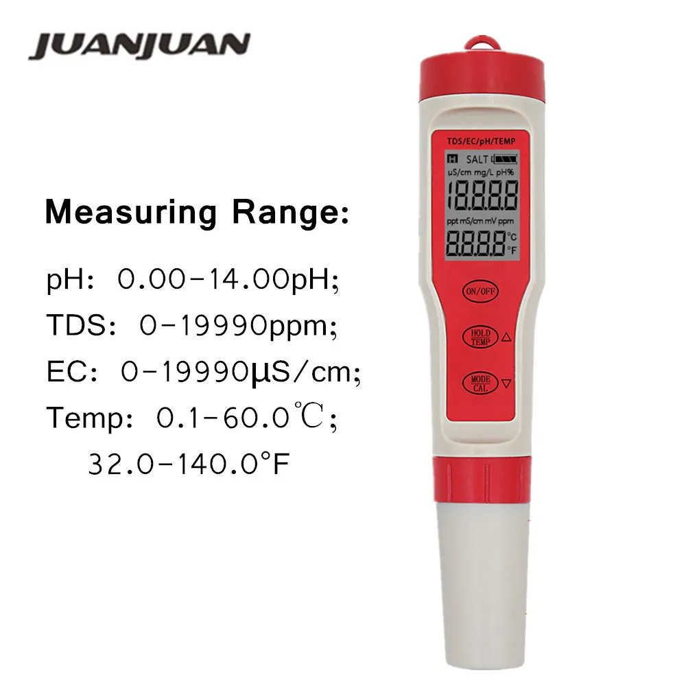 

4 in 1 PH TDS EC Temperature Meter Tester Professional TDS PH Water Quality Monitor Testing for Pools Drinking Water Aquariums