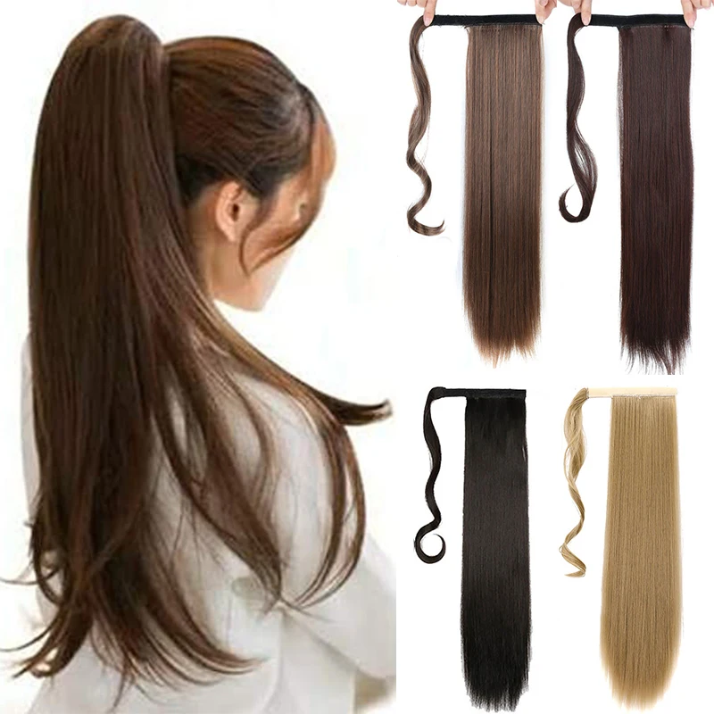 

CTRLALT 24 Inches Long Straight Wrap Around Clip In Ponytail Women Hair Extension Heat Resistant Synthetic Pony Tail Fake Hair