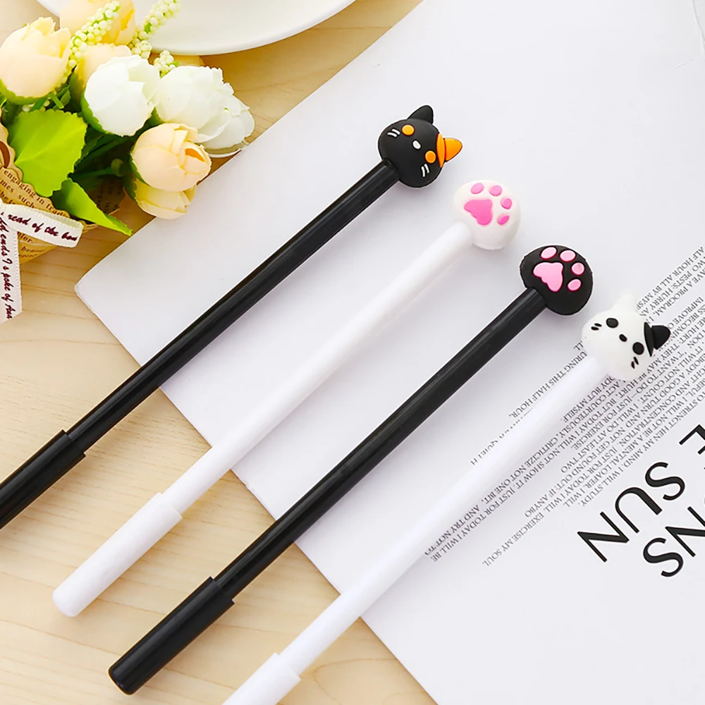 36 шт. Мультяшные кавайные милые черные ручки в виде кошачьих лап аниме гелевая