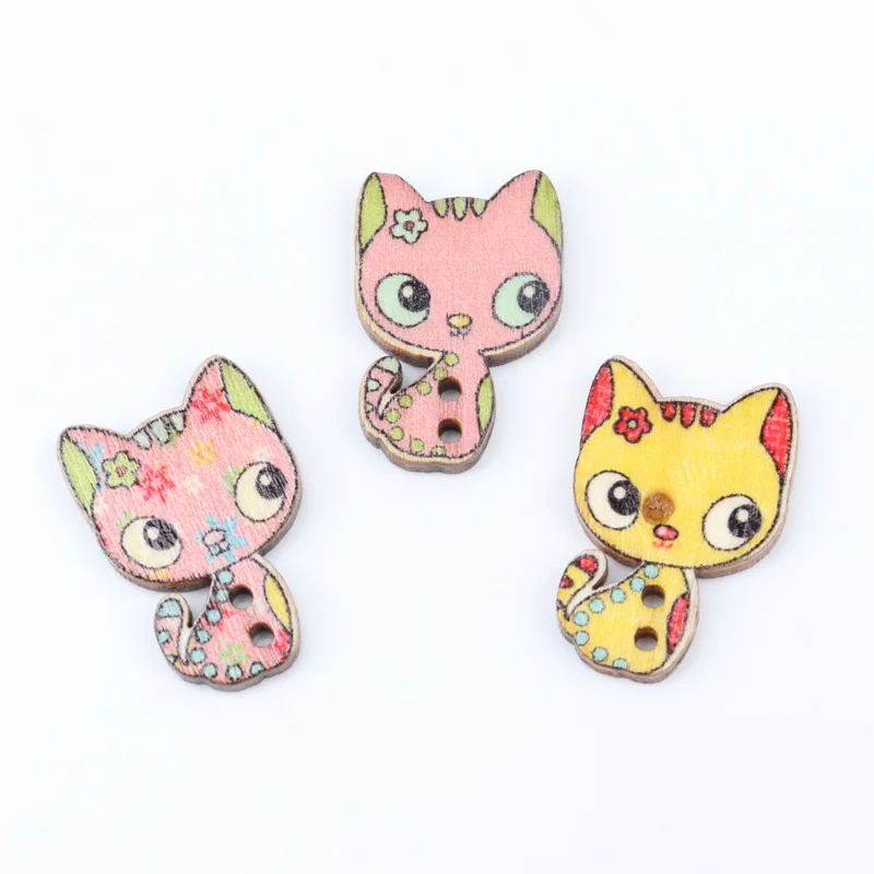 Деревянные разноцветные кнопки формы кошки 2 отверстия ручной работы аксессуары