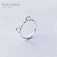 colusiwei cute cat ear ring for women fashion 925 sterling silver animal open adjustable finger rings fine jewelry girl gift