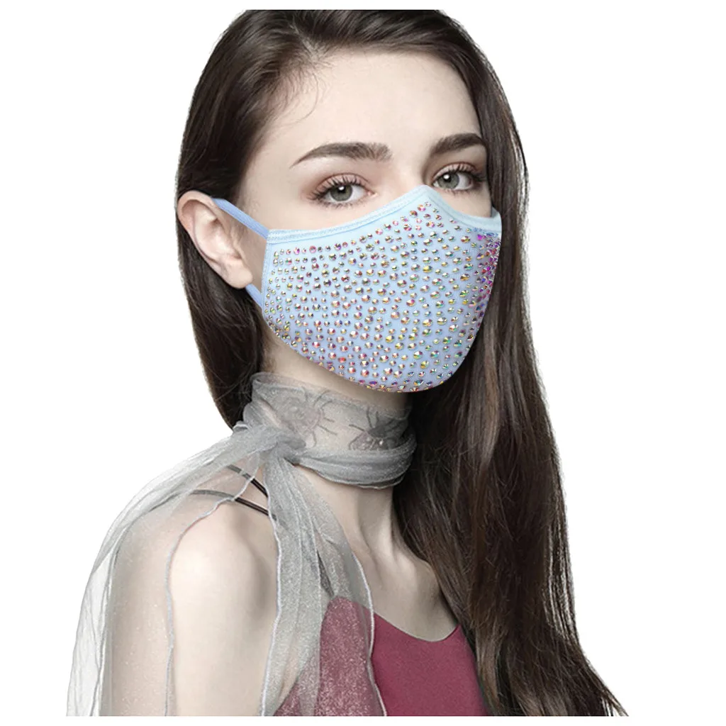 

Rhinestone Mask For Woman Fashion Crystals Face Cover Masks Washable Breathing Dustproof Mouth-muffle Party Great Gifts