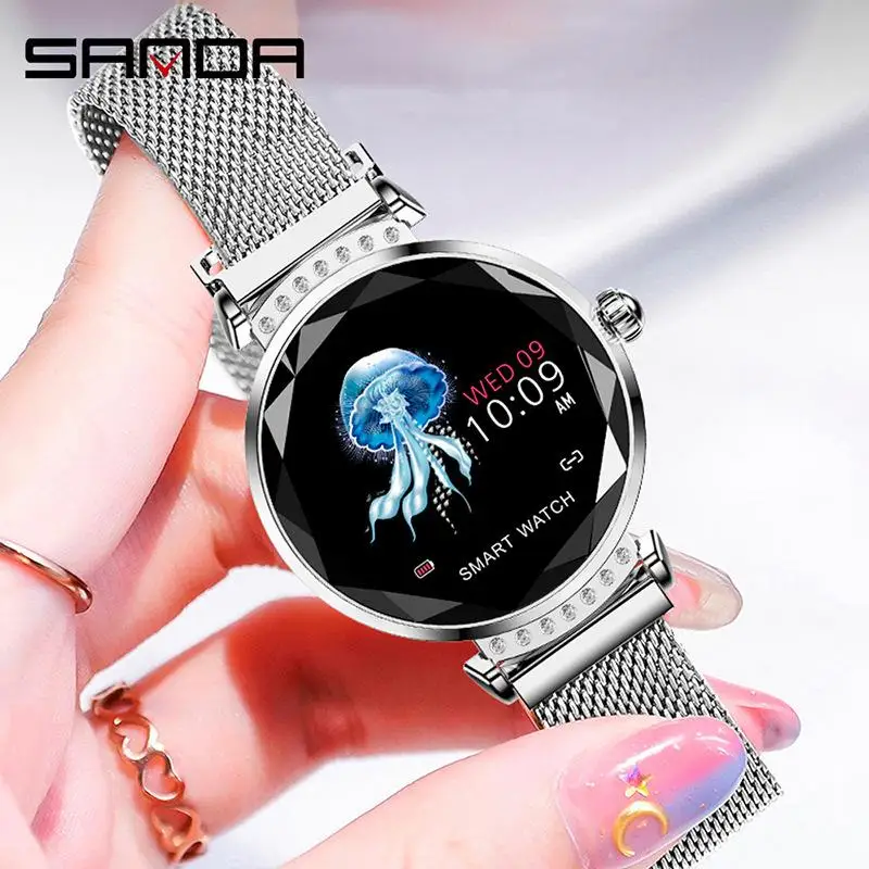 Модные женские Смарт часы Sanda H2 с цветным экраном магнитный стальной ремешок