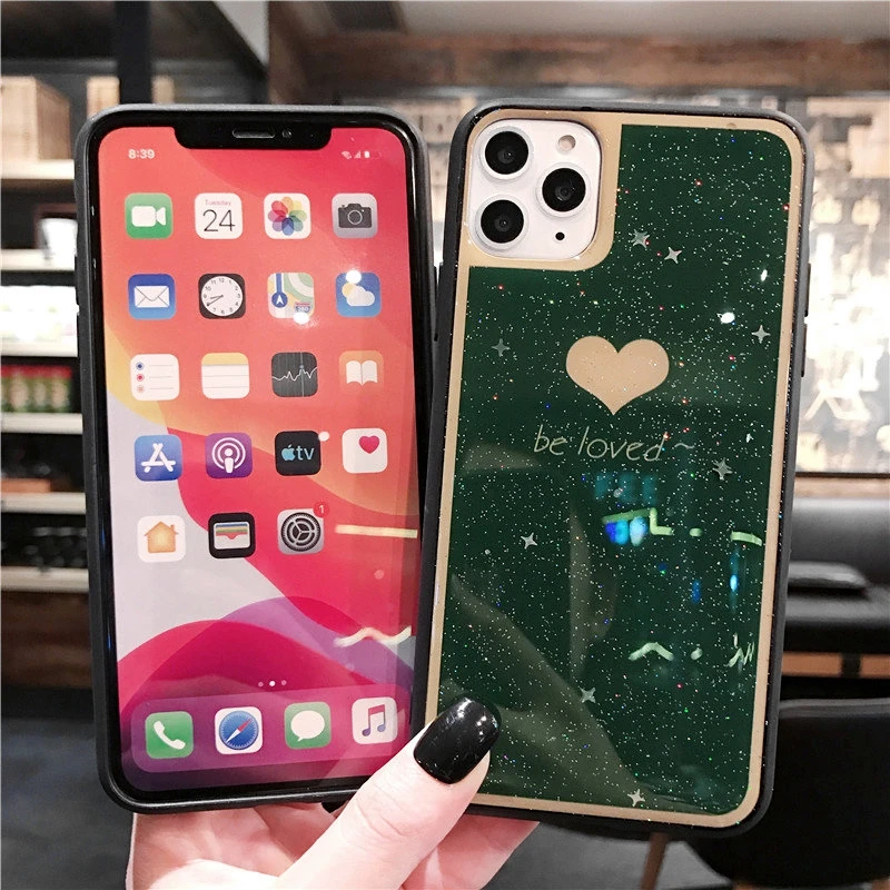 Бургундский Изумрудный Блестящий Мягкий Силиконовый ТПУ чехол с сердечками и