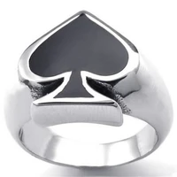 creative design metal playing card spades enamel ring fashion men silver plated punk ring trend men daily wear party jewelry