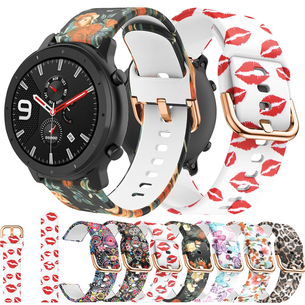 

Силиконовый ремешок с принтом для смарт-часов Xiaomi Huami Amazfit GTR 2E 47 мм/42 мм, сменный ремешок для Amazfit GTS 2/Bip S U