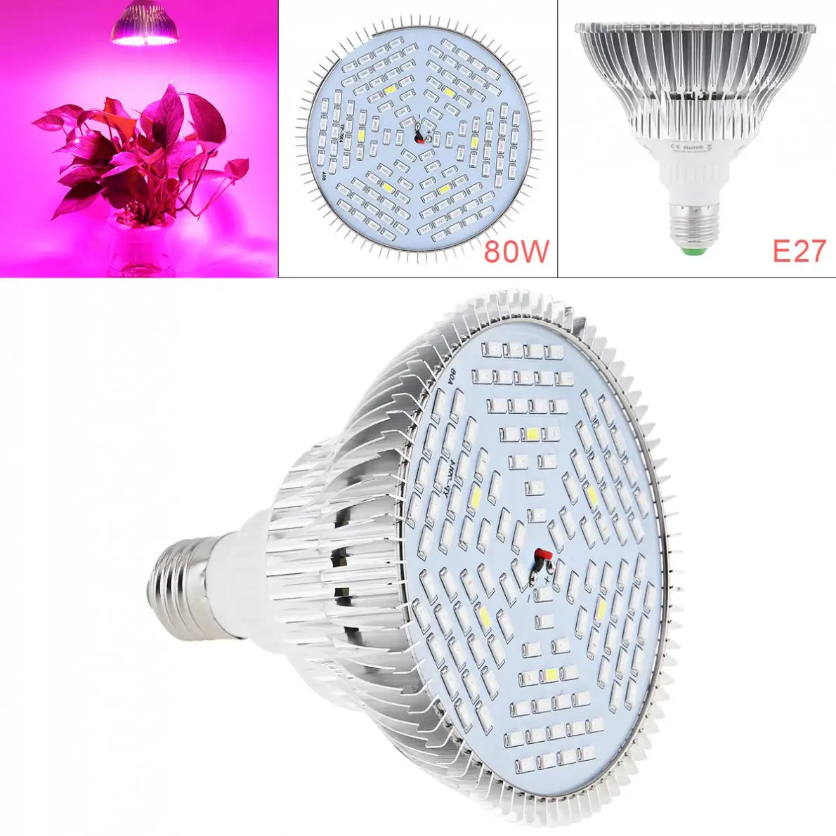 

E27 85V-265V 80W 120 LEDs Plant Fill Grow Light Full Spectrum Band Red 78+Blue 24+ Warm 6 + Infrared 6+UV 6 for Grow Tent Bonsai