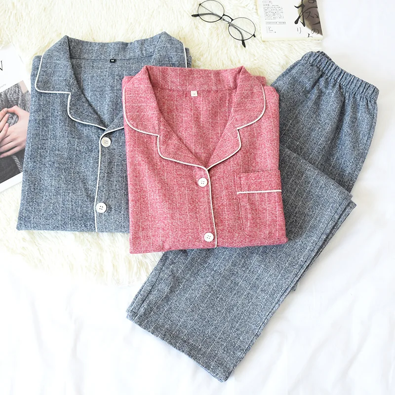 

Spring Comfortable Soft Lover's Clothing 2PCS Full Sleeve Men Sleepwear Home Lounge 100% Cotton Women Pajamas Set пижама