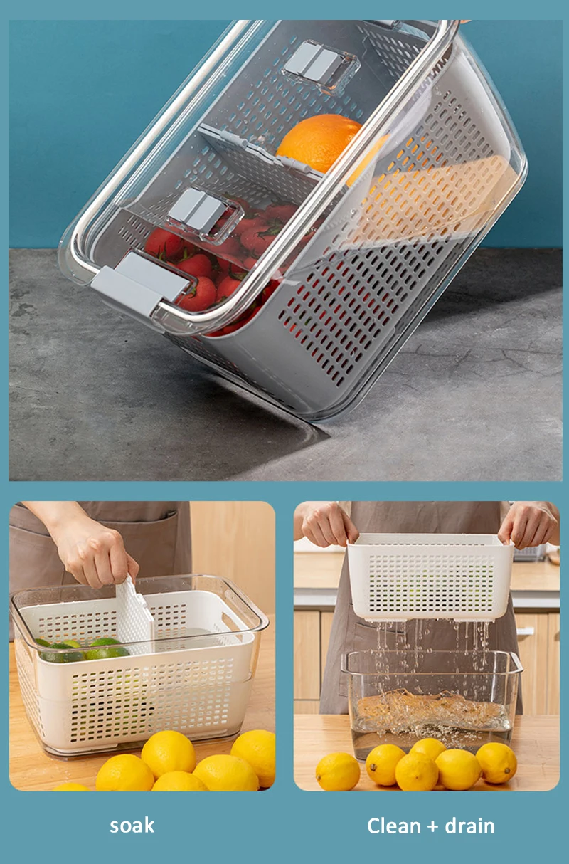 

Produce Storage Box Fresh-Keeping Vegetable Fruit Egg Drip Fridge Basket Eco-friendly Produce Saver Refrigerator Storage Basket