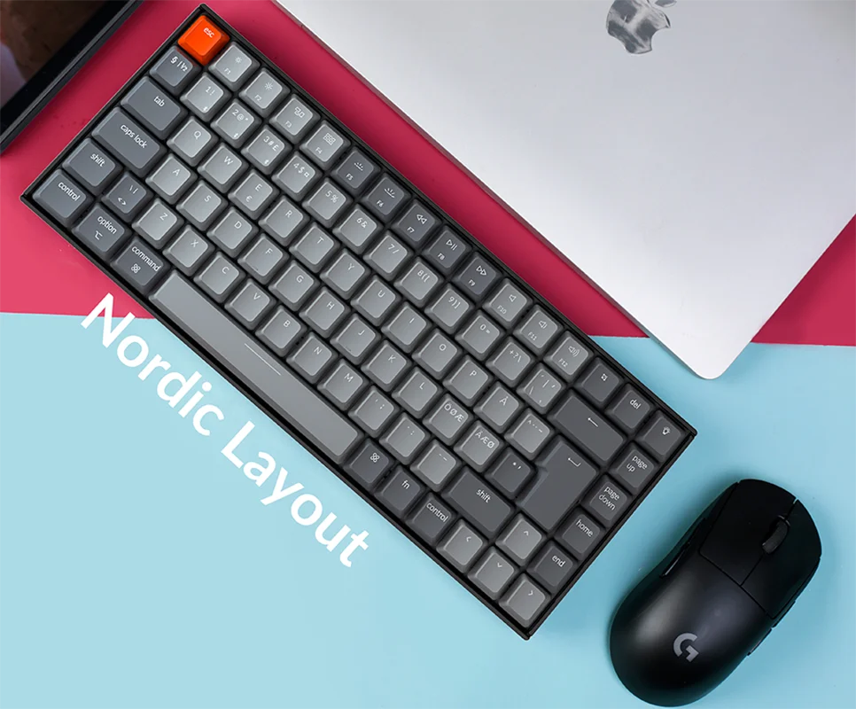 Keychron K2 A BO V2 Wireless Mechanical Keyboard (Nordic ISO Layout) White Backlit Gateron Switch for Mac Windows