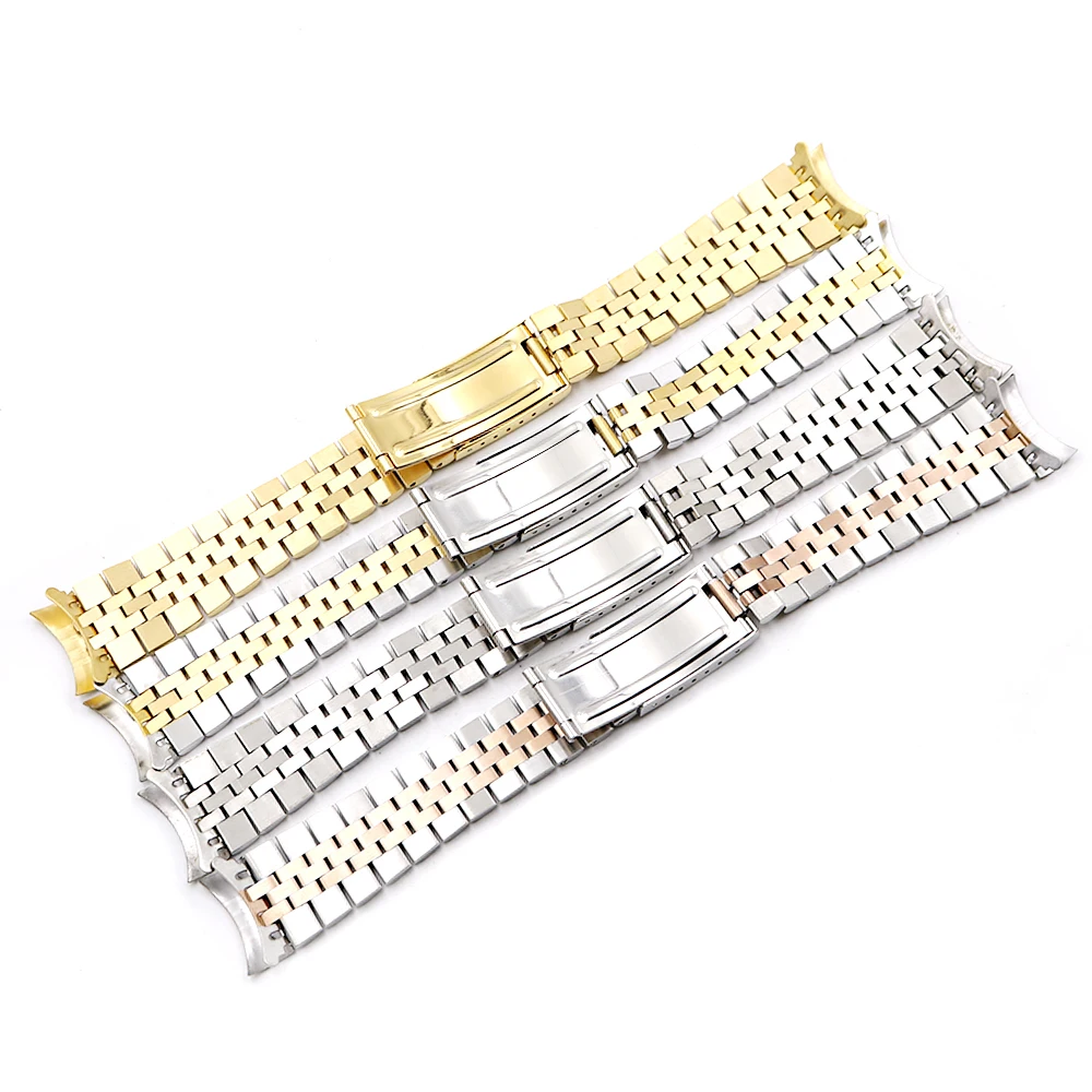 Rolamy 19 20 22mm Gold 316L Stainless Steel Silver Hollow Curved End Solid Screw Links Replacement Watch Band For Seiko Rolex