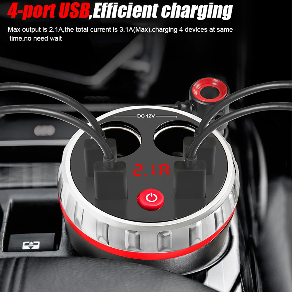 VR robot Dual Car Cigarette Lighter Socket Splitter Adapter 5V 2.1A 4 Ports USB Charger Voltage Monitor Car Cup Holder
