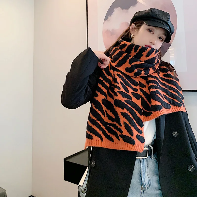 

Winter Cashmere Scarf Lady Design Warm Pashmina Leopard Blanket Knitting Scarves Women Shawl Female Decoration Thick Foulard