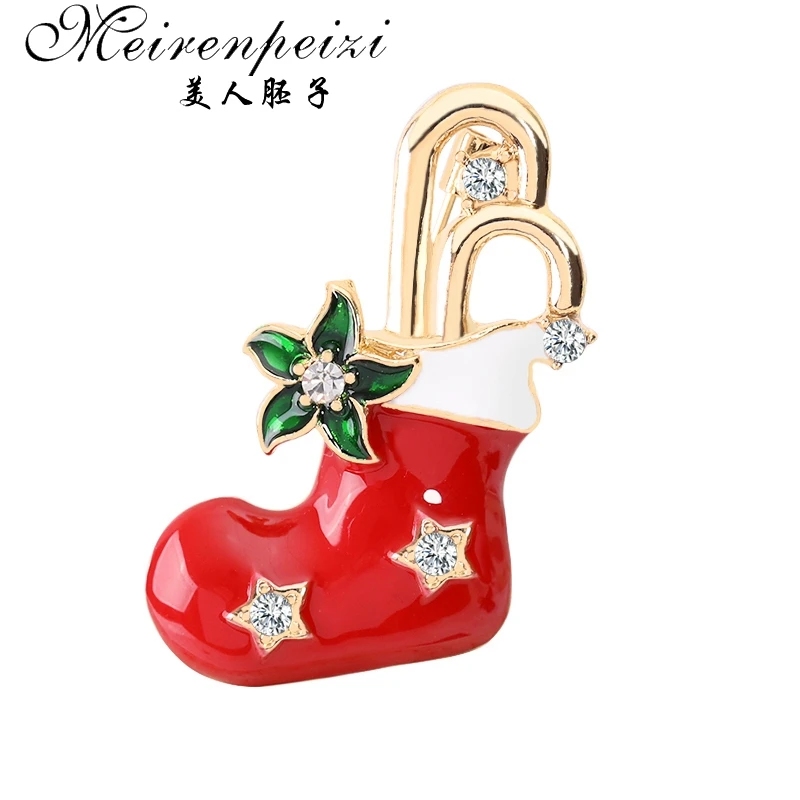 as photo Meirenpeizi Merry Christmas Броши Булавки милый Санта Клаус шляпа перчатки колокольчики носки пончики Конфета Эмаль Булавка значки брошь - Окраска металла: as photo