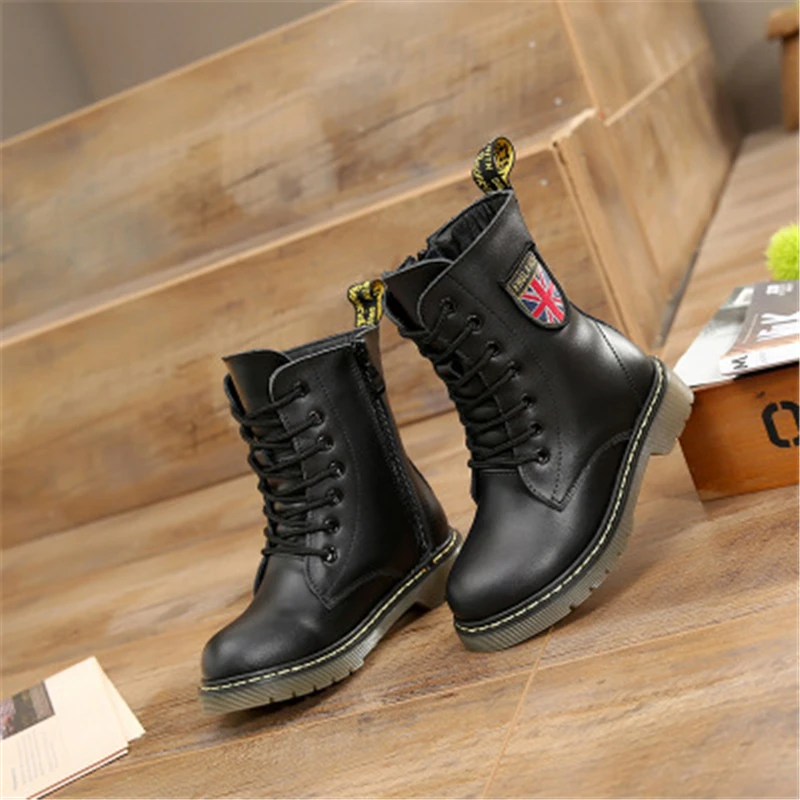 Детские мотоциклетные ботинки из натуральной кожи на шнуровке до середины