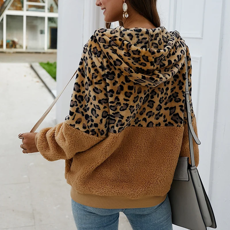 Женская зимняя куртка с леопардовым принтом повседневная длинным рукавом