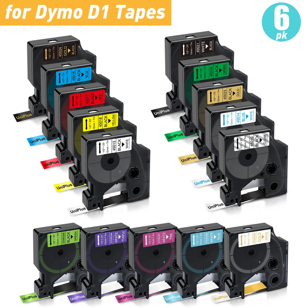UniPlus 6PK 45013 45010 совместимый лента Dymo D1 запечатанных лент 12 мм для производитель