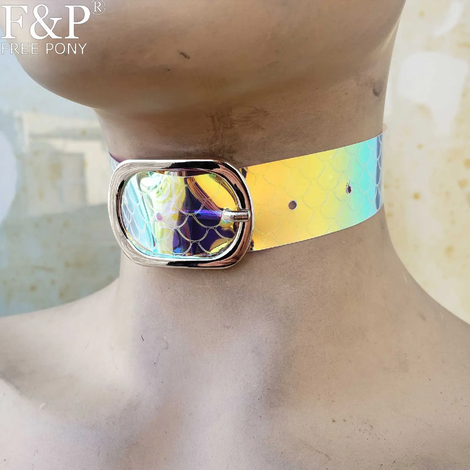 

Handmade Holographic Mermaid PVC Vinyl Rave Belt Choker Collar Burning Man Festival Costume Gogo Dancer Halloween Accessories