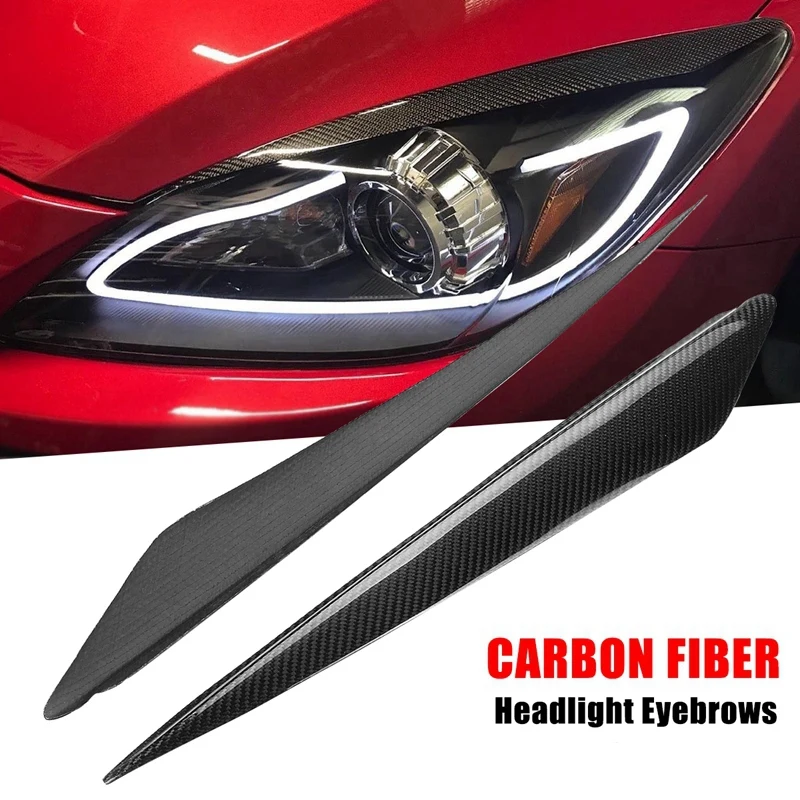

NEW-Carbon Fiber Headlight Eyebrows Cover Head Light Lamp Eyelids Trim Decoration for Mazda 3 2010 2011 2012 2013