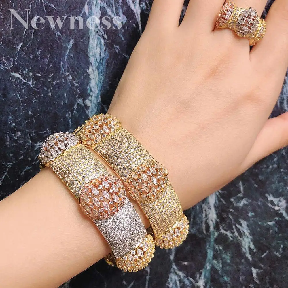 

Newness Luxury Big Ball Mirco Pave Cubic Zircon Women Brand Bijoux Fashion Full lap Bangle Ring Sets Party