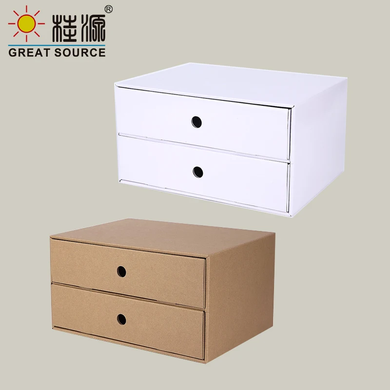 2 Drawers Storage Composable Cabinet Office Corrugate Foldable Home Storage Kraft Paper Environment Friendly(2PCS)