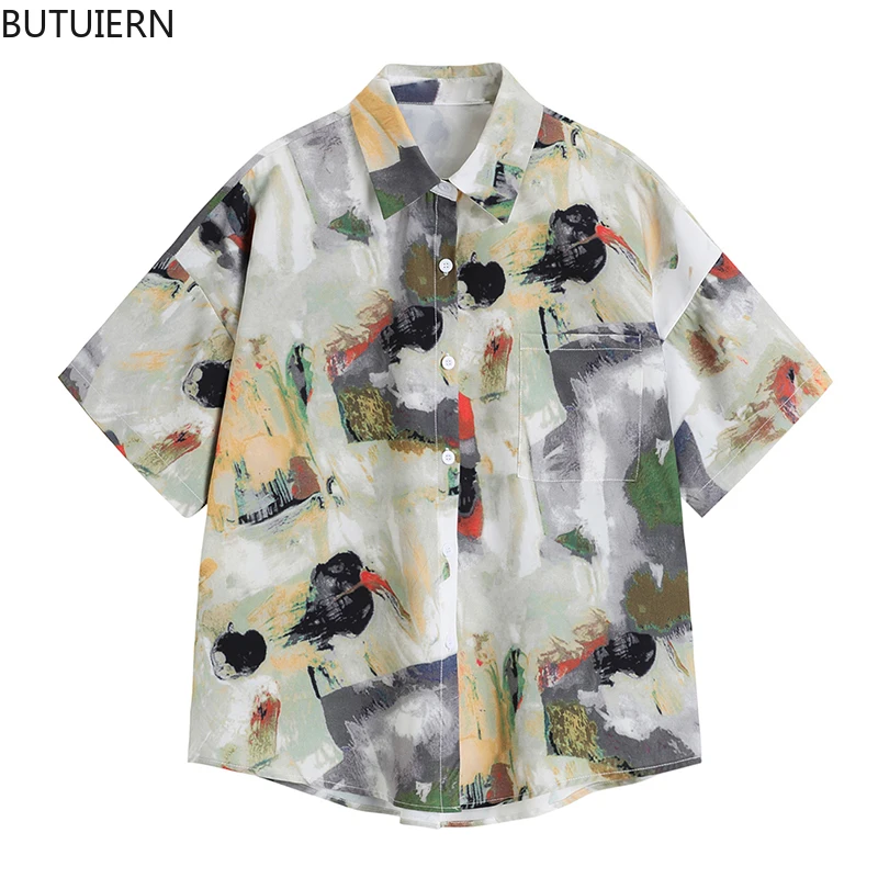 

Blouses Or Tops Short Sleeve Cardigan Womens Harajuku Japanese Style High Street Fashion Painted Shirts Baggy Tide Blusas Mujer