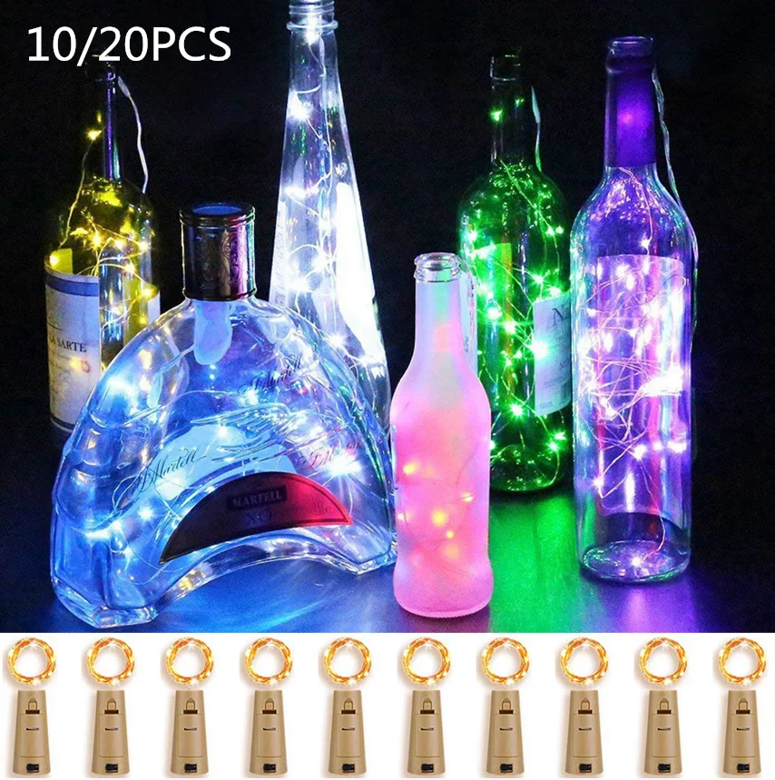 10/20 шт. 2 м пивная бутылка светильник светодиодный Корк лампа для бутылки вина бар