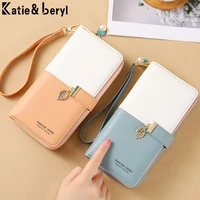 brand summer stitching color long wallet bag for women pu leather card holder bag ladies clutch purse multi pocket mini coin bag