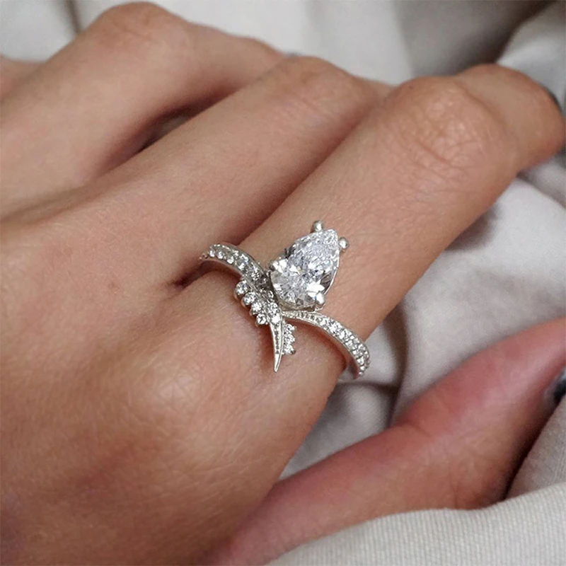 Beiver очаровательные большие каплевидные кубические циркониевые Свадебные Кольца