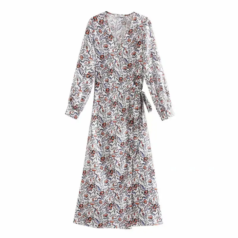 Новинка 2020 женское элегантное платье миди с v-образным вырезом цветочным принтом
