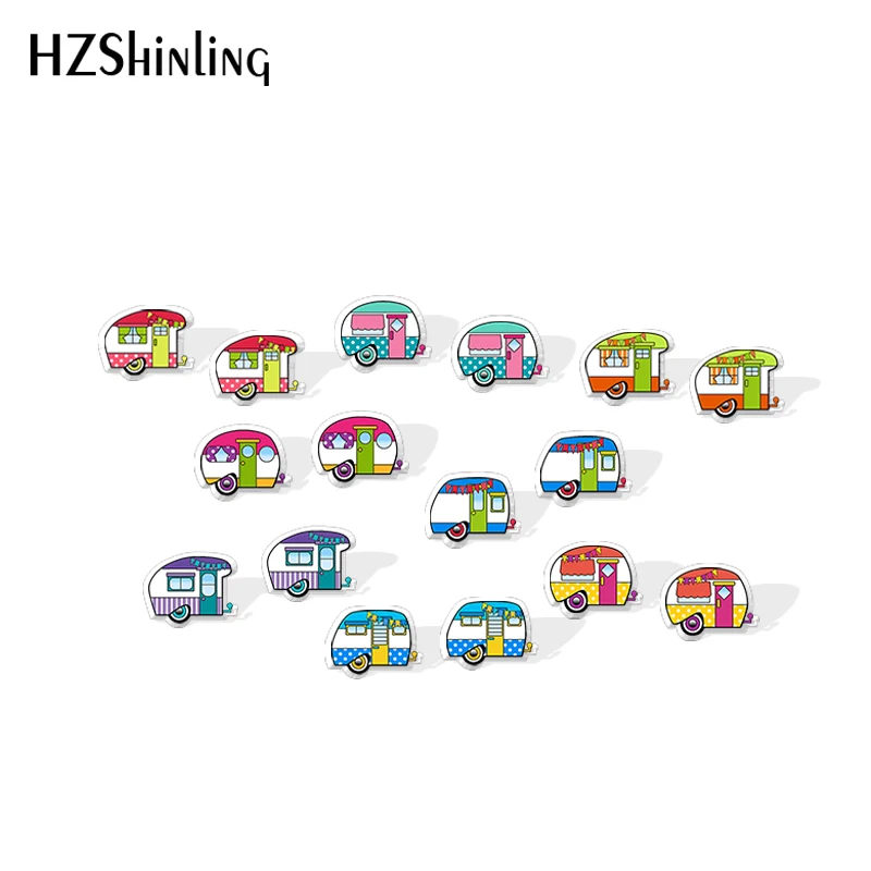 

2020 New Color Camper Stud Earring Cute Camper Acrylic Earrings Handmade Resin Epoxy Jewelry Earring