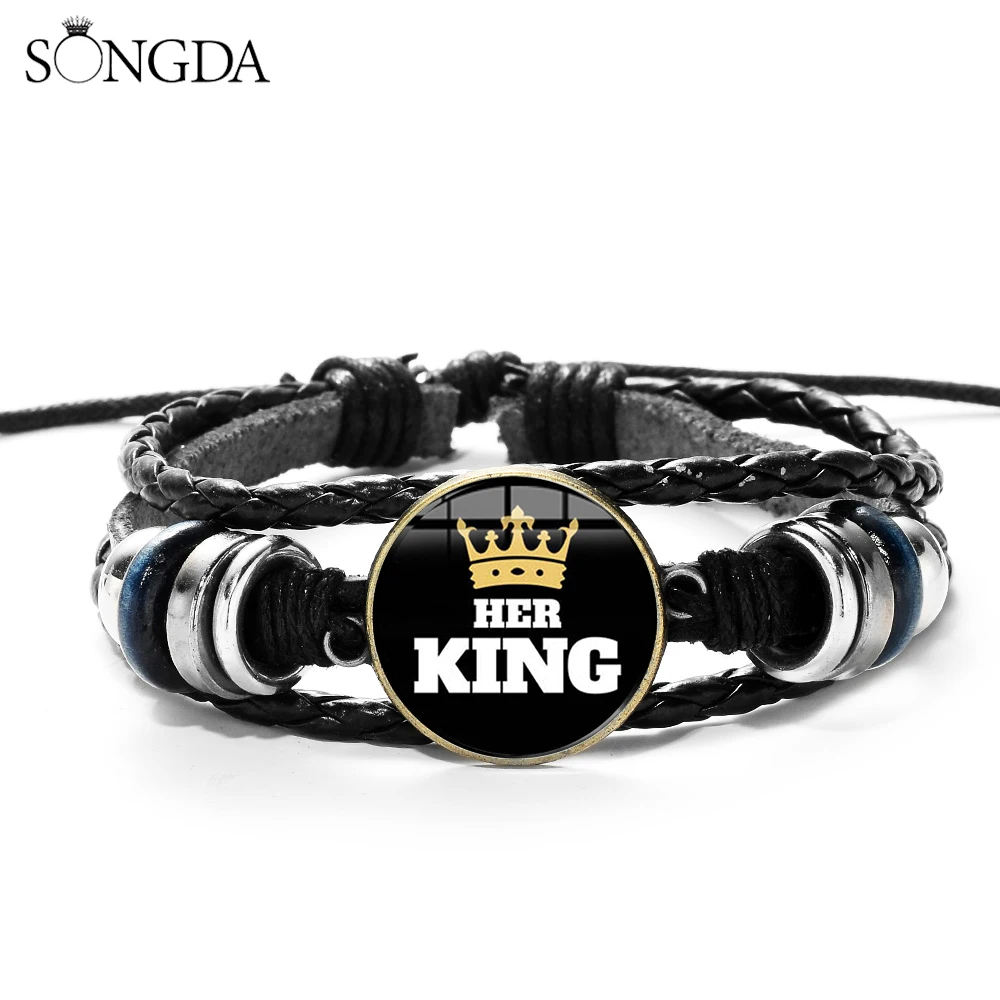 Модные браслеты Her King His Queen Lover Couple стеклянный кабошон с 3D эффектом очаровательный