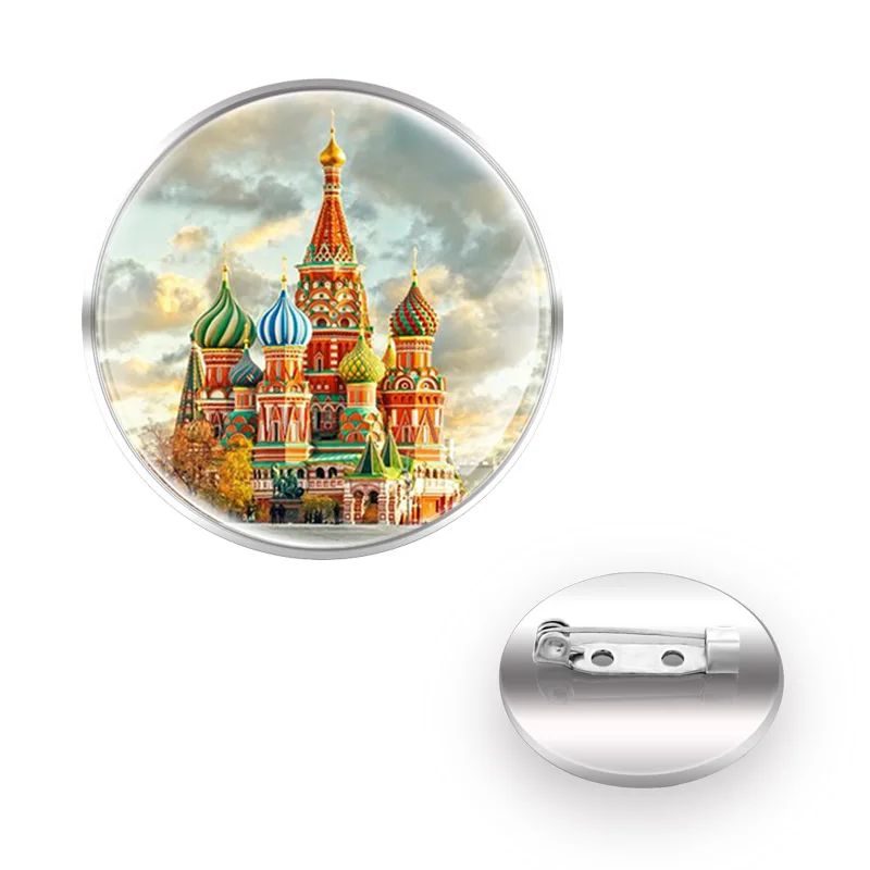 

Charm Fashion Московский Кремль Brooch Badge Glass Cabochon Dome For Bag Clothes Decoration Pins