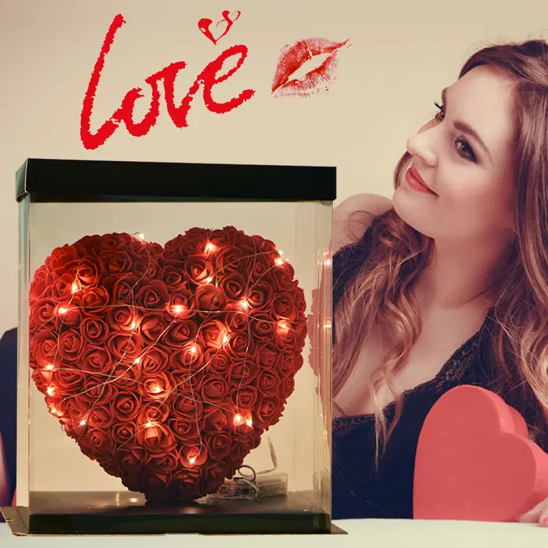 LED rose heart Прямая поставка искусственный цветок в форме розового сердца светодиодный светильник подарок на день рождения для подруги на День святого Валентина Рождественские подарки для девочек - Цвет: LED rose heart