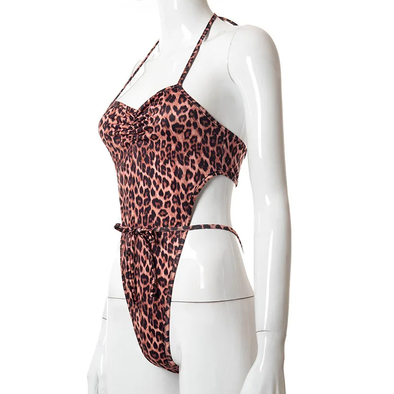

Sexy Leopard One Piece Bodysuits Women Rompers Hollow Out High Waist Backless Jumpsuit Female Overalls Casual Skinny Print Tops