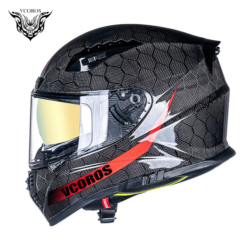 Vcoros VF-602 Carbon Fiber Full Face Motorcycle Helmet Man Motorbike With Double Lens Casco Moto capacete de motoci DOT | Автомобили и