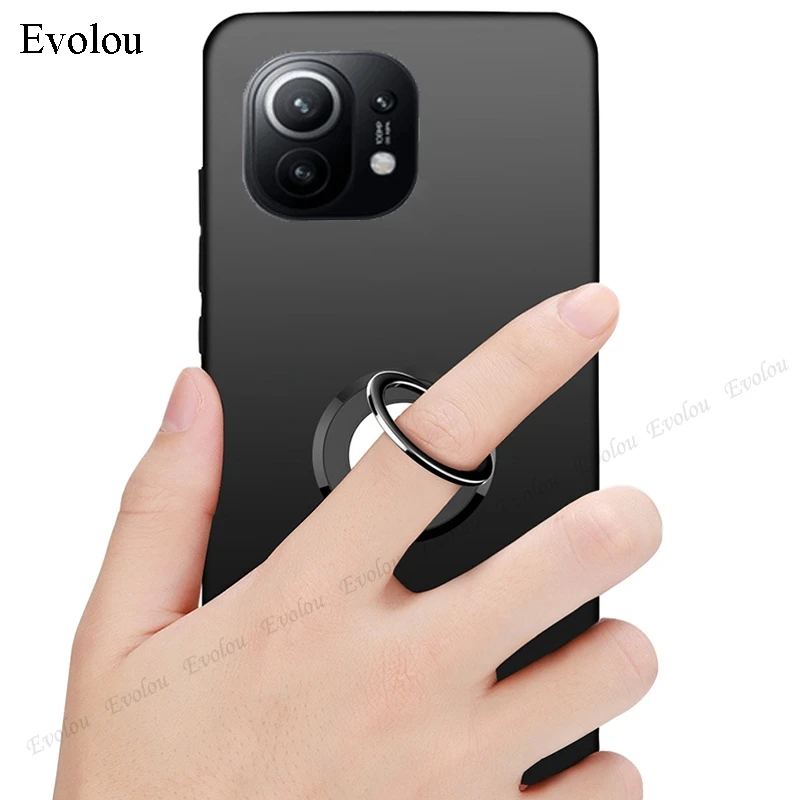 For Xiaomi MI 11 PRO Case Cover Metal Ring Holder Magnetic Silicone Phone Cases Stand Back Capa | Мобильные телефоны и