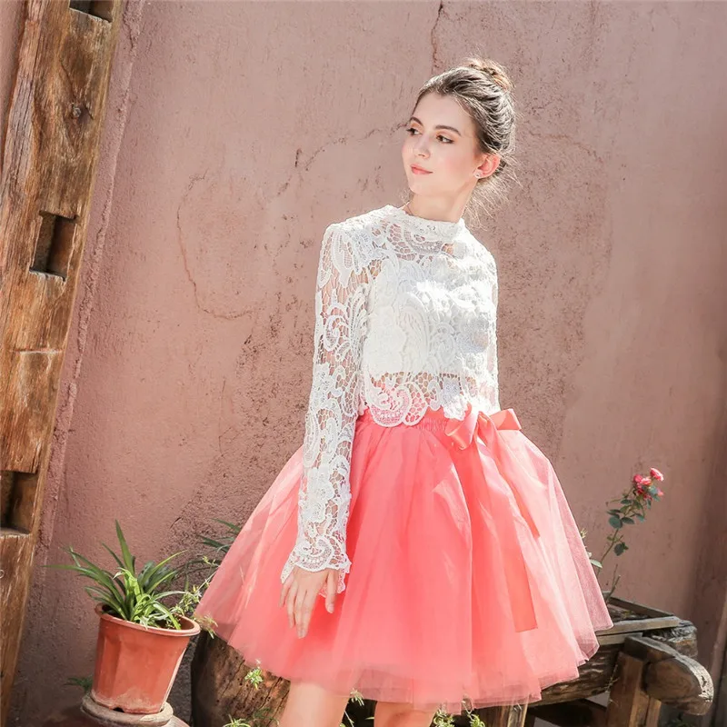 7Layered 50cm Tulle Skirts Womens 26 Colors Adult Tulle Skirt Elastic High Waist Pleated Midi Skirt Fashion Wedding Jupe