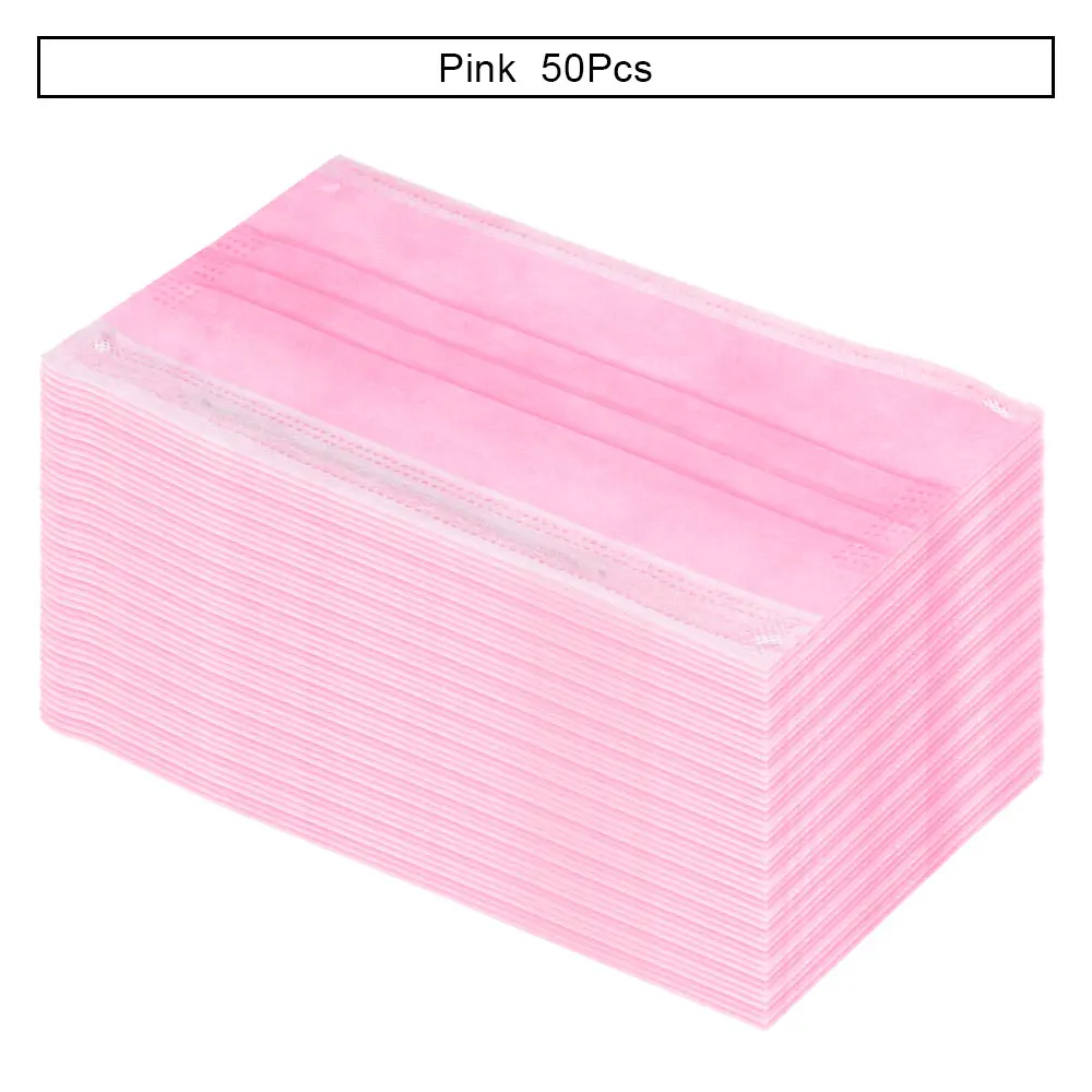 Pink 50Pcs 100 шт./упак. Анти-пыль ветрозащитный одноразовые маски для лица 3 слоя ресницы медицинский стоматологический ушной уход за кожей лица хирургические нетканые маски для удаления пыли - Цвет: Pink 50Pcs
