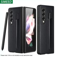 With Pen Holder Case For Samsung Galaxy Z Fold 3 5G Case Cover Full Protection S Pen Slot Leather Capa For Samsung Z Fold3