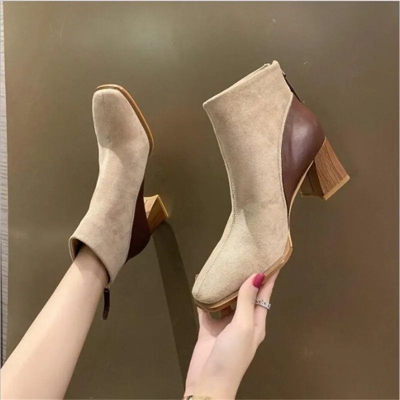 

European and American Pointed High-Heel Ankle Boots Fashion Wild Square Heel Short Boots High Heels Simple Comfort Women's Boots