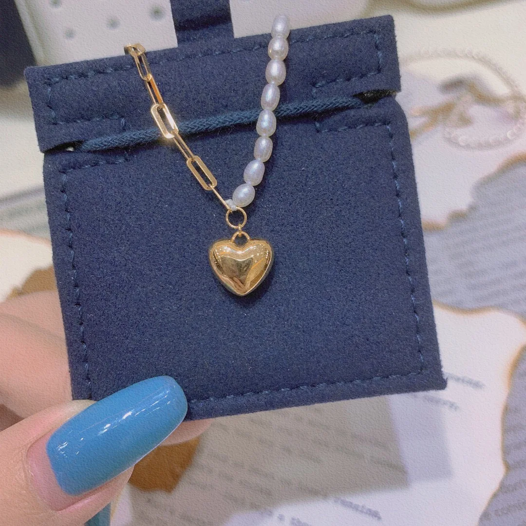 ?? 18 18kソリッドイエローゴールドジュエリー (AU750) 女性のレースのネックレスチョーカーチェーン天然淡水真珠のハートネックレスファッション女性