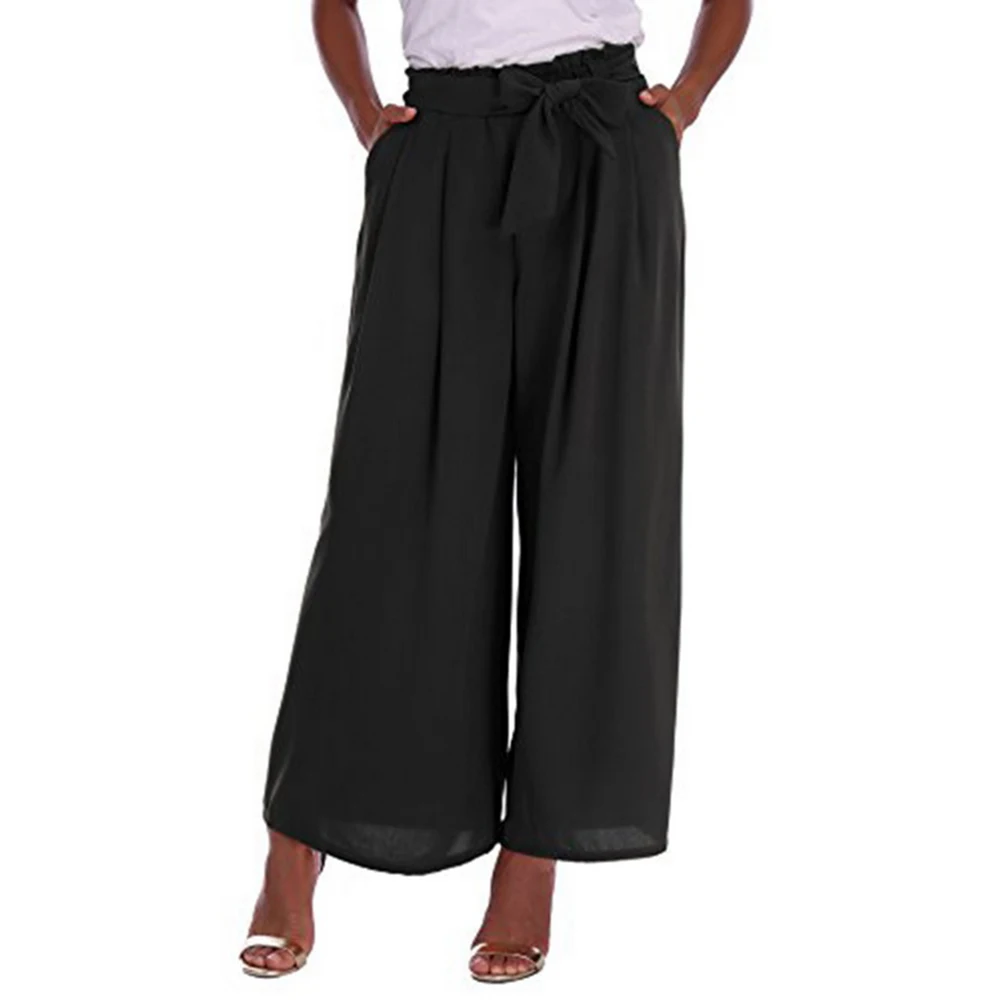 Брюки женские с широкими штанинами модные однотонные повседневные укороченные