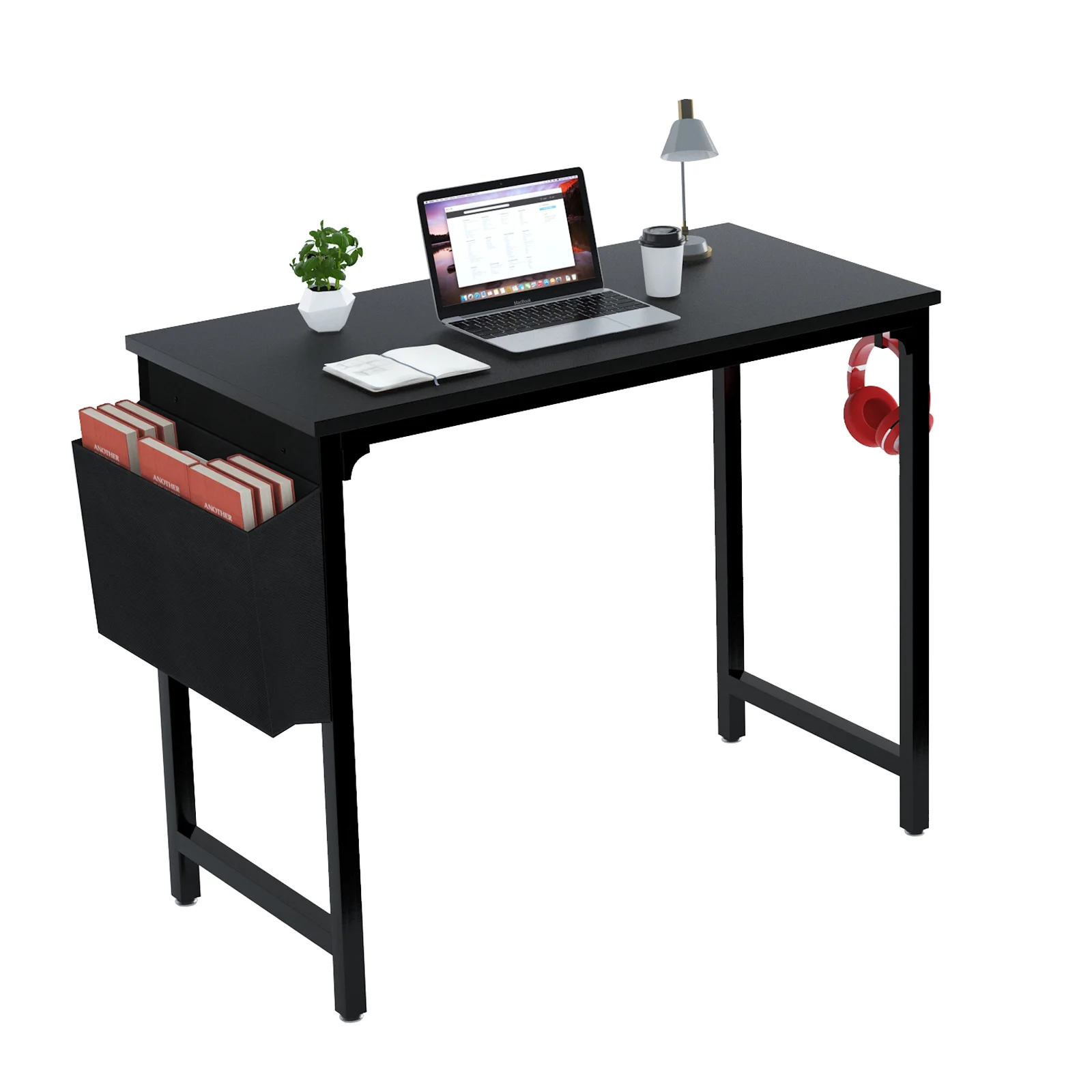 

Home Office Computer Table Black PC Laptop Desk Study Writing Work Student Small Spaces Storage Bag Iron Hook Desktop Waterproof