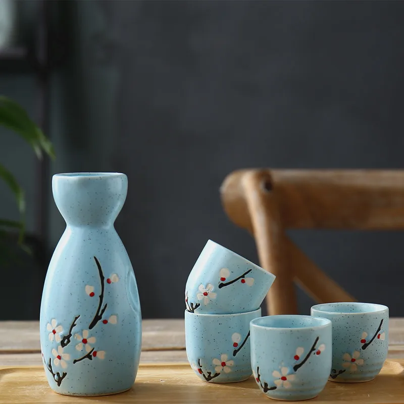 

Japanese sake set wine pot home ceramics hand painted spirits white wine yellow warm hot wine cup wine dispenser lucky cat
