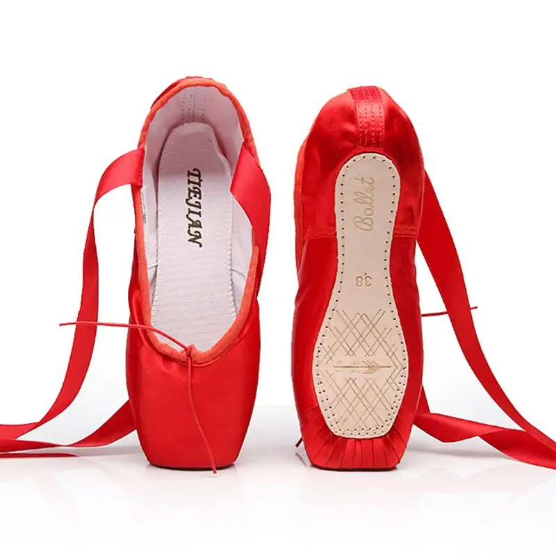 Профессиональные балетки с лентами цвет розовый черный красный атласные