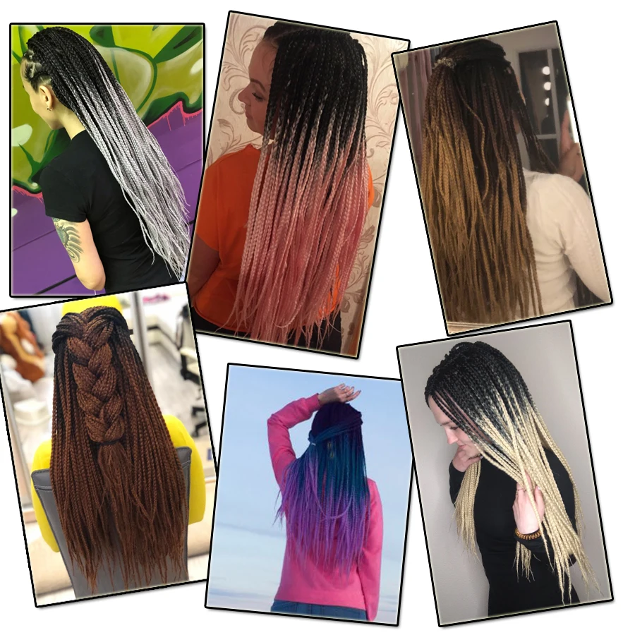 24 Inch Ombre Box Braid Crochet Braids Hair Extensions, Synthetic Heat Resistant Fiber, 22 Roots/Piece, Two and Three Tone image 4