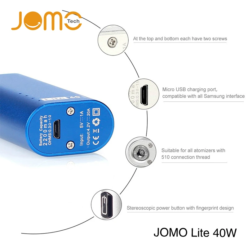 Оригинальный Jomo Lite 40 0.5ohm электронная сигарета Mod2200mAh испаритель ручка 3 5 мл Mod